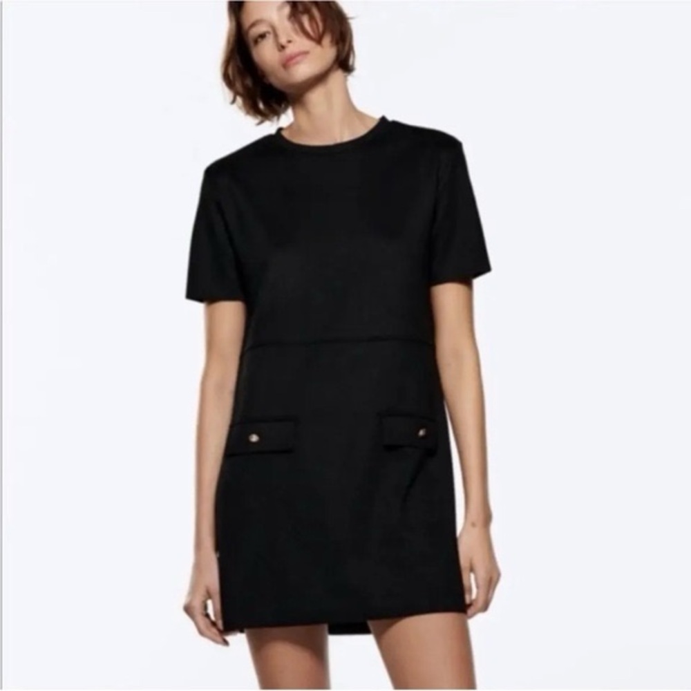 NWT Zara Faux Suede Shift Black Dress